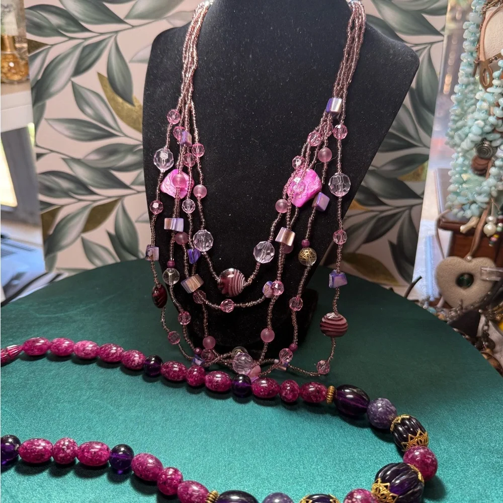 Source Unknown Pink and‎ Purple Multi-Strand Necklace
